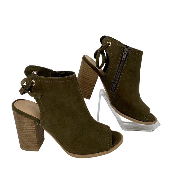 LC Lauren Conrad Boots Womens 8M Ankle Booties Peep Toe Block Heels Olive Green - Picture 2 of 10